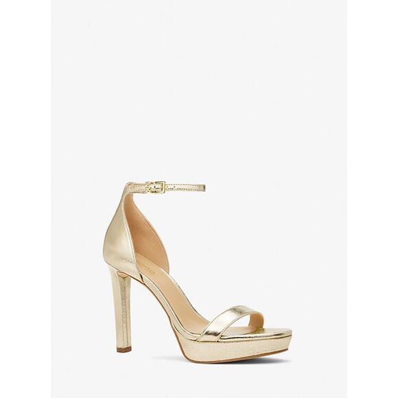 MICHAEL KORS JORDYN METALLIC SNAKE EMBOSSED LEATHER PLATFORM HEELS NEW INBOX 9.5 - Picture 1 of 5